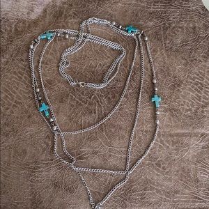 Silver and turquoise cross necklace